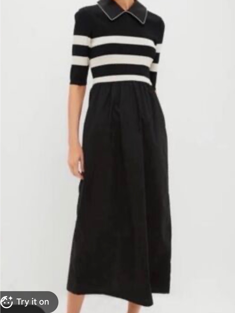 NWT Tuckernuck Black Maxi Dress with White Striped Knit Bodice and Collar